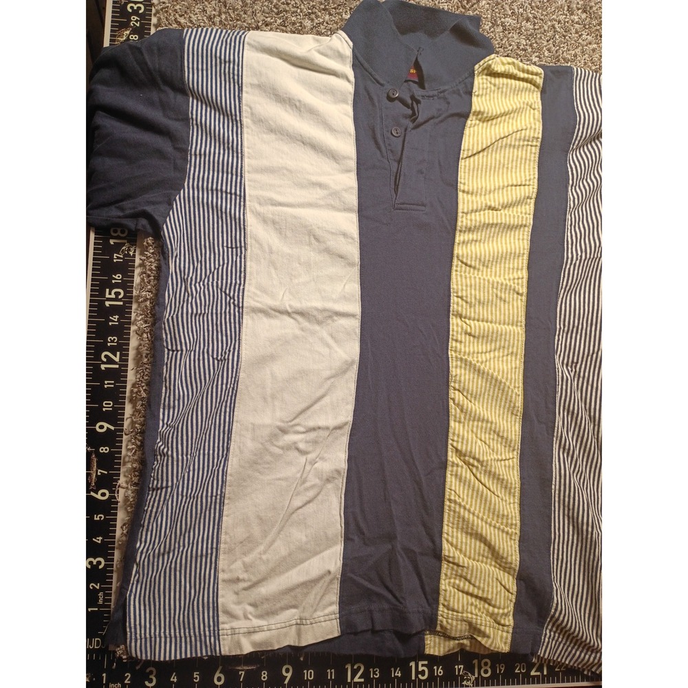 Vintage ME Sport Colorblock Polo Shirt Mens Large Navy Yellow Striped 90s Cotton
